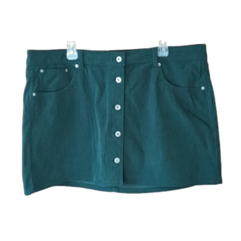SK24-15 Forest Green Wide Gauge Corduroy Button Front Mini Skirt Juniors 21
